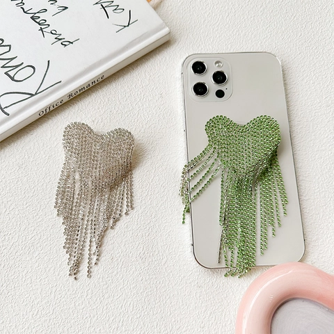 Supporto Per Telefono Con Frangia Di Strass Cuore Supporto Pieghevole Accessorio Moda Lusso Scintillante Elegante
