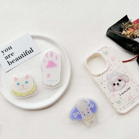 Supporto Per Telefono Griptok In Acrilico Gatto Carino Supporto Pieghevole Estensibile Retro Adesivo Design Animale Kawaii