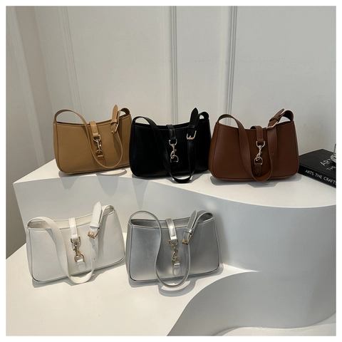 Borsa Sottobraccio in Pelle PU Donna Retro Minimalista Borsa a Spalla a Mezzaluna Con Fibbia a Gancio Metallico