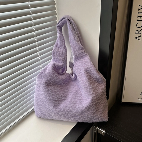 Damen Mode Blasen Textur Tote Tasche Gefaltete Große Kapazität Schultertasche Popcorn Stoff Leichte Handtasche Lässige Achseltasche