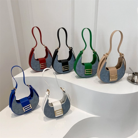 Bolso Hobo De Media Luna Vintage Patchwork De Mezclilla PU Bolso De Hombro Para Mujer Casual Estilo Callejero