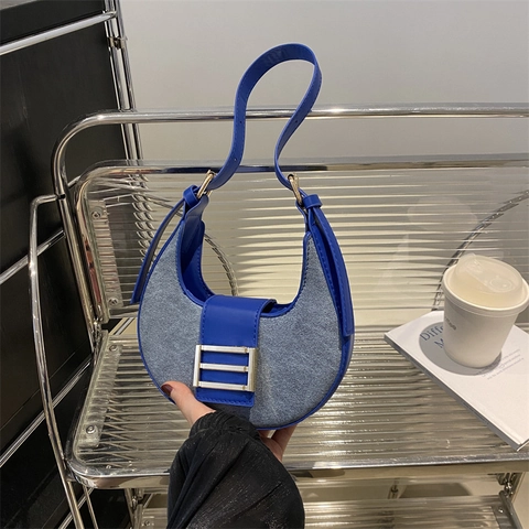 Bolso Hobo De Media Luna Vintage Patchwork De Mezclilla PU Bolso De Hombro Para Mujer Casual Estilo Callejero