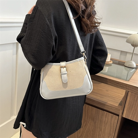 Borsa A Tracolla Da Donna Tela Pelle PU Colori A Contrasto Piccola Borsa Quadrata Con Tracolla Regolabile Moda Minimalista