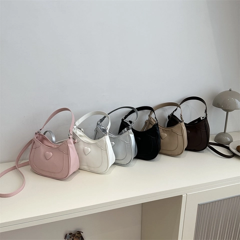 Sac À Bandoulière Pour Femmes En Cuir PU Décor De Coeur Croissant Demi-Lune Sac À Main Chic Minimaliste