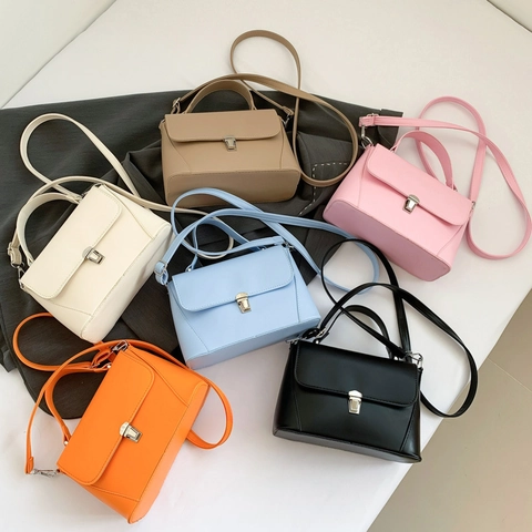 Women Pu Leather Top Handle Crossbody Bag Small Square Flap Handbag With Metal Lock Fashion Trendy