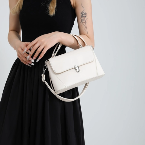 Women Pu Leather Top Handle Crossbody Bag Small Square Flap Handbag With Metal Lock Fashion Trendy