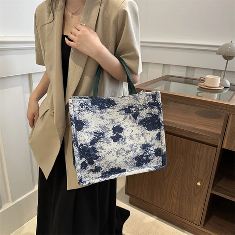 Retro Floral Jacquard Leinwand Tragetasche Große Kapazität Französisch Vintage Handtasche Für Frauen Alltag Kunst Pendeln