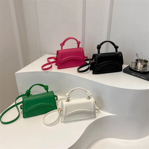 Bolso Bandolera Para Mujer Cuero PU Asa Anudada Solapa Ondulada Bolso De Mano Cuadrado Moderno Para Uso Diario