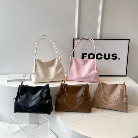 Slouchy Underarm Shoulder Bag For Women PU Leather Large Capacity Fashion Commuter Handbag With Drawstring Decoration