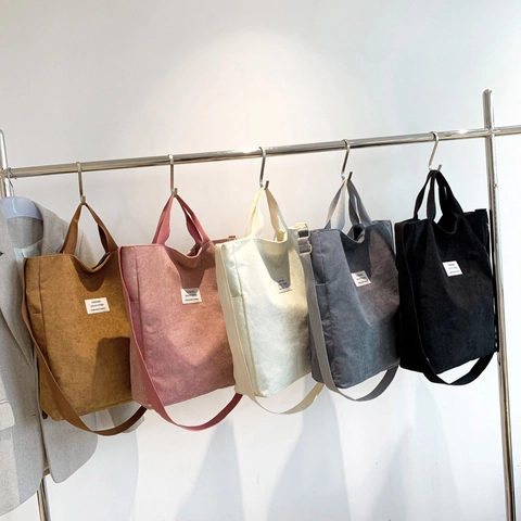 Bolso Tote De Pana Gran Capacidad Bolso De Hombro Casual Para Mujeres Vintage Simple Escuela Bolso Bandolera Con Cremallera