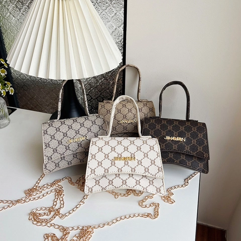 Mini Crossbody Tas Voor Dames Retro Monogram PU Leer Handtas Met Gouden Ketting Arched Bottom Elegant Trendy