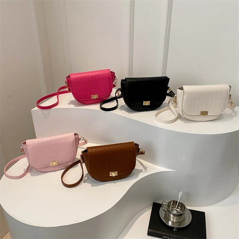 Bolso Bandolera De Cuero PU Acolchado Bolso De Silla De Montar Vintage Con Cierre De Metal Dorado Color Sólido Elegante Para Mujer