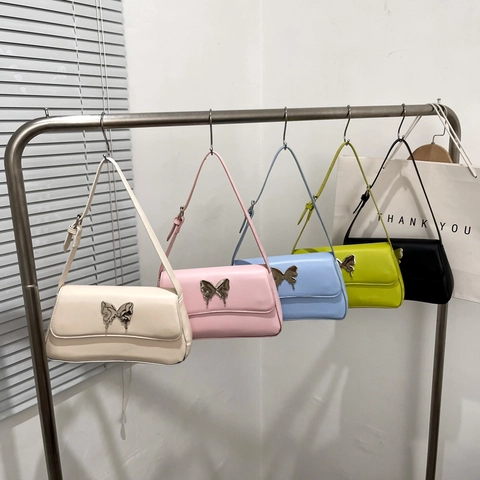 Borsa Sottobraccio Con Fibbia A Farfalla Per Donna Pelle PU Chic Y2K Patta Borsa A Spalla Chiusura Magnetica Regolabile