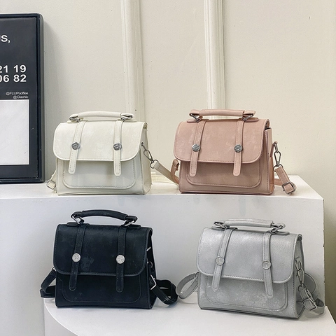 Retro PU-Leder Umhängetasche Für Damen Mit Handgriff Und Doppelriemen-Dekor Vintage College-Stil Handtasche