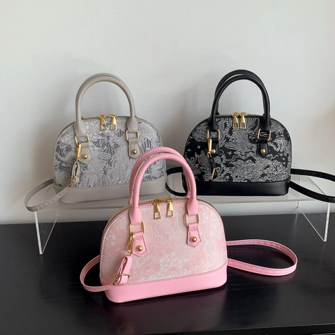 Dames Schelp Handtas PU Leer Patroon Jacquard Patchwork Crossbodytas Met Handvat Verstelbare Riem Elegant Retro