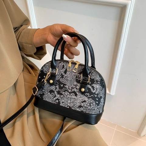Dames Schelp Handtas PU Leer Patroon Jacquard Patchwork Crossbodytas Met Handvat Verstelbare Riem Elegant Retro