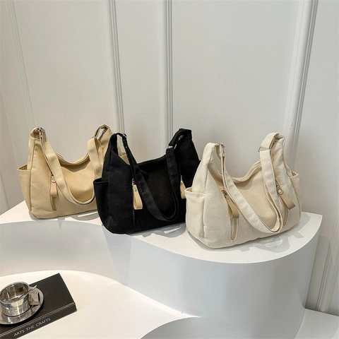Borsa A Tracolla In Tela Grande Capacità Multi-Tasca Hobo Borsa A Bandoliera Moda Casuale Per Donne Studentesse