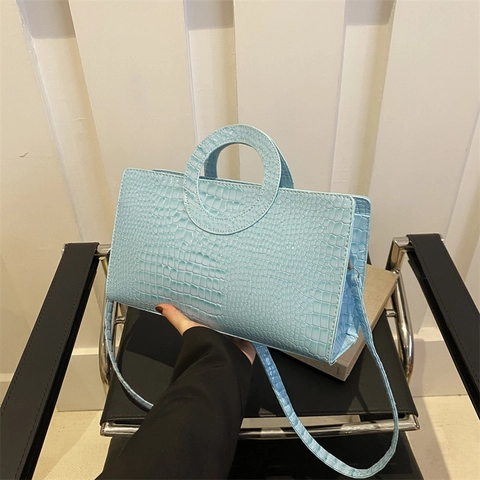 Sac À Bandoulière Pour Femme En Cuir PU Avec Motif Crocodile Poignée Ronde Creuse Sac À Main Rectangulaire Chic
