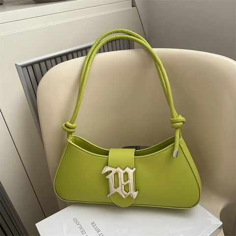 Bolso De Hombro Axila Para Mujer Cuero PU Hebilla Letra Gótica Correa Con Nudo Moda Minimalista Francesa