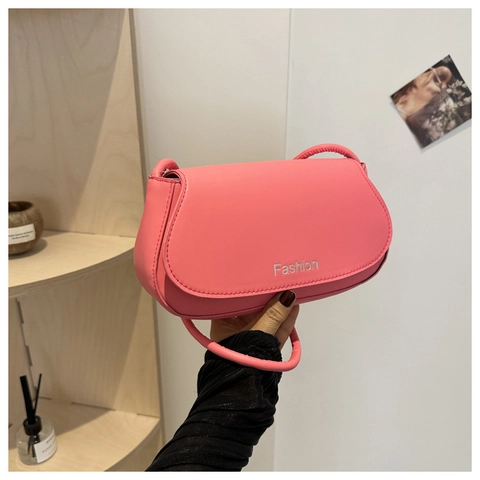 Borsa a Spalla da Donna in Pelle PU Minimalista Sottobraccio a Sella Con Stampa di Lettere Tinta Unita Handbag Uso Quotidiano