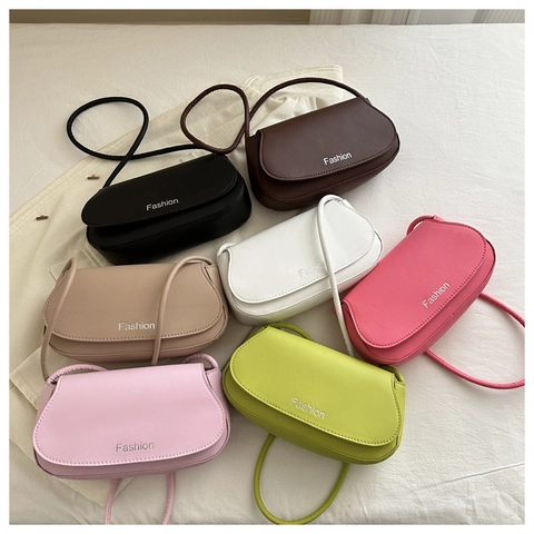Borsa a Spalla da Donna in Pelle PU Minimalista Sottobraccio a Sella Con Stampa di Lettere Tinta Unita Handbag Uso Quotidiano