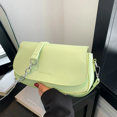 Women Minimalist PU Leather Shoulder Bag Solid Color Small Square Crossbody Bag With Metal Chain Strap Flap Closure Chic Underarm Bag