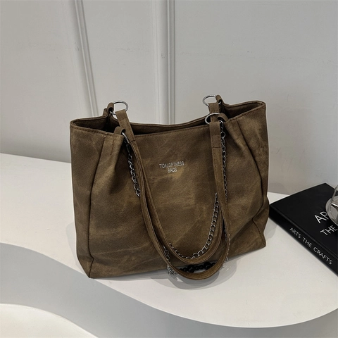 Grand Sac Fourre-Tout Pour Femmes En Cuir PU Sac À Main Bandoulière Avec Chaîne En Métal Et Perles Sac Style Vintage