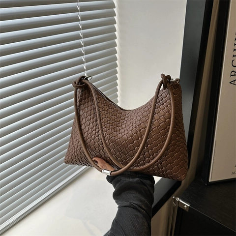 Borsa a Spalla in Pelle PU Intrecciata Vintage da Donna Grande Capacità Borsa Hobo Minimalista Con Tracolla a Nodo Shopping Bag