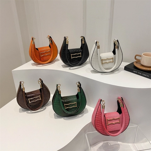 Borsa Hobo Da Donna Motivo Coccodrillo Pelle PU Mezzaluna Spalla Borsa A Mano Sottoascella Con Fibbia In Metallo Vintage Chic