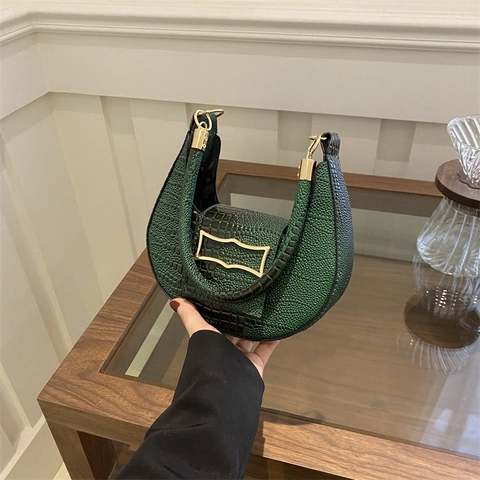Borsa Hobo Da Donna Motivo Coccodrillo Pelle PU Mezzaluna Spalla Borsa A Mano Sottoascella Con Fibbia In Metallo Vintage Chic