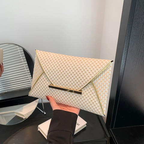 Pochette Enveloppe En Cuir PU Texturé Métallique Pour Femmes Soirée Mariage Dîner Sac À Main Mode Avec Serrure En Métal
