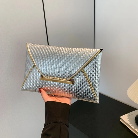 Women's Metallic Envelope Clutch Bag PU Leather Scaly Texture Evening Bag Gold Metal Trim For Wedding Party Banquet Handbag