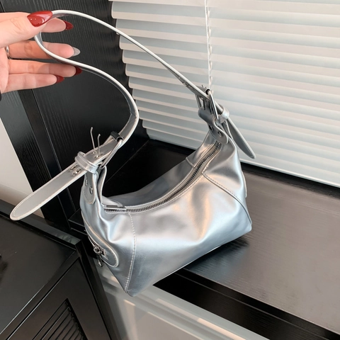 Bolso de Hombro de Cuero PU Vintage para Mujer Moda Color Sólido Bolso Hobo Con Correa Ajustable Estilo Streetwear