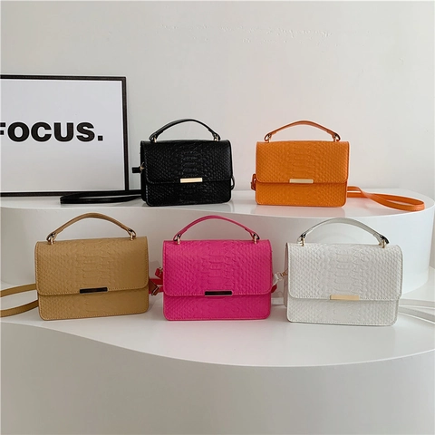 Women Crocodile Embossed PU Leather Handbag Shoulder Crossbody Bag With Gold Metal Bar Top Handle Fashion Office Daily