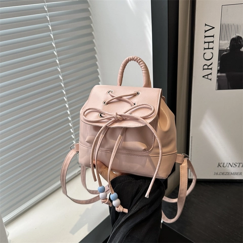 Mini Rucksack PU Leder Schleife Kordelzug Perlen Cross Strap Mode Reise Rucksack Für Mädchen Frauen