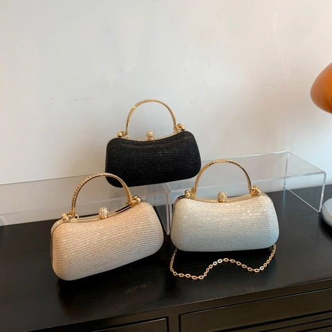 Glitter Pailletten Avondtas Clutch Met Metalen Handvat Kristallen Sluiting Kettingriem Feest Bruiloft Kleine Handtas