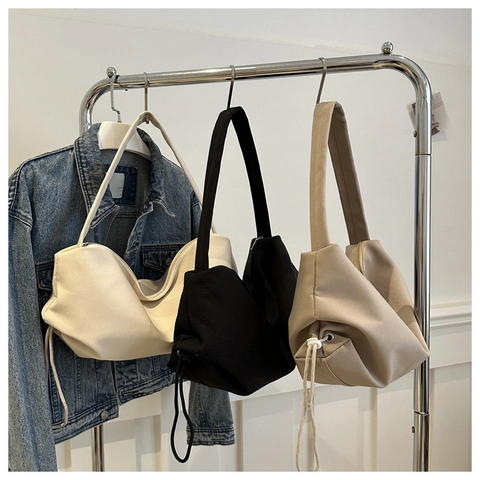 Borsa A Spalla In Nylon Da Donna Con Coulisse Borsa Hobo Arricciata Grande Capacità Borsa Da Mano Casual