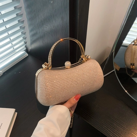 Glitter Pailletten Avondtas Clutch Met Metalen Handvat Kristallen Sluiting Kettingriem Feest Bruiloft Kleine Handtas