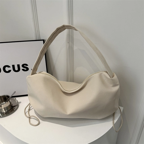 Bolso Hobo De Lona De Gran Capacidad Con Diseño De Cordón Color Sólido Bolso De Hombro Suave Para Mujer Casual Diario