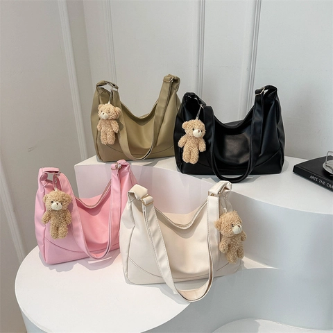 Minimalist Half Moon Hobo Bag For Women PU Leather Solid Color Large Capacity Chic Underarm Shoulder Bag