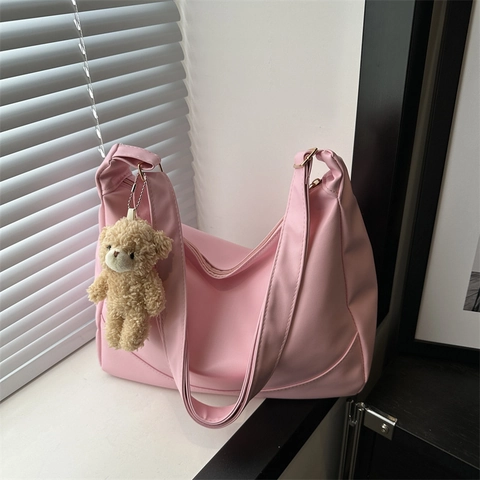 Minimalist Half Moon Hobo Bag For Women PU Leather Solid Color Large Capacity Chic Underarm Shoulder Bag