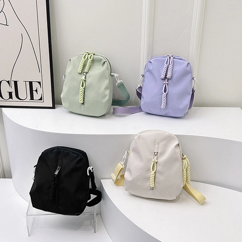 Casual Nylon Crossbody Bag Japanese Style Small Square Chest Bag With Woven Rope Zipper Pull For Women Girls