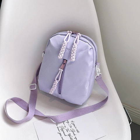 Casual Nylon Crossbody Bag Japanese Style Small Square Chest Bag With Woven Rope Zipper Pull For Women Girls