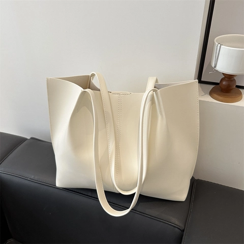Bolso Tote De Cuero PU Para Mujer Gran Capacidad Bolso De Hombro Casual Para Diario Color Sólido Minimalista