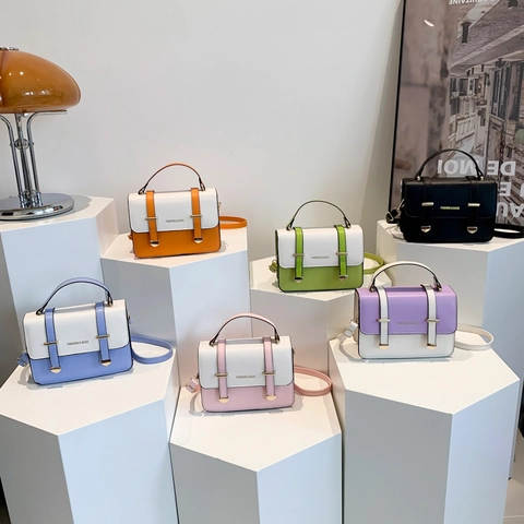 Borsa Quadrata Piccola In Pelle PU Colore A Contrasto Elegante Borsa A Tracolla Borsa A Mano Con Manico Superiore E Fibbia