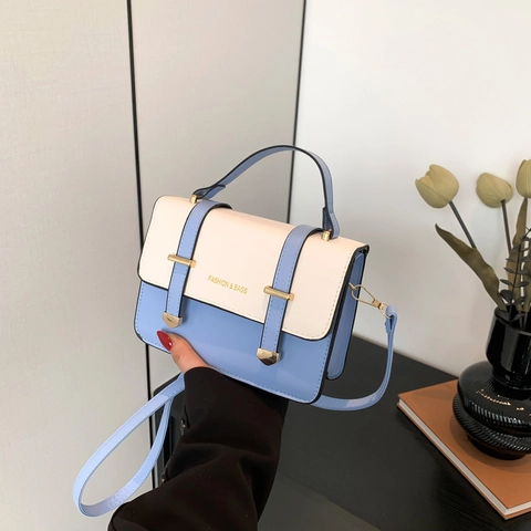 Borsa Quadrata Piccola In Pelle PU Colore A Contrasto Elegante Borsa A Tracolla Borsa A Mano Con Manico Superiore E Fibbia