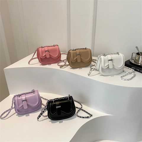 Mini Borsa A Tracolla Donna Pelle PU Patta Ondulata Catena Argento Spalla Quotidiano Street Style Moda