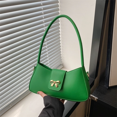 Borsa Sottobraccio da Donna alla Moda con Fiocco Minimalista in Pelle PU Borsa a Tracolla Tinta Unita Stile Retrò con Catena