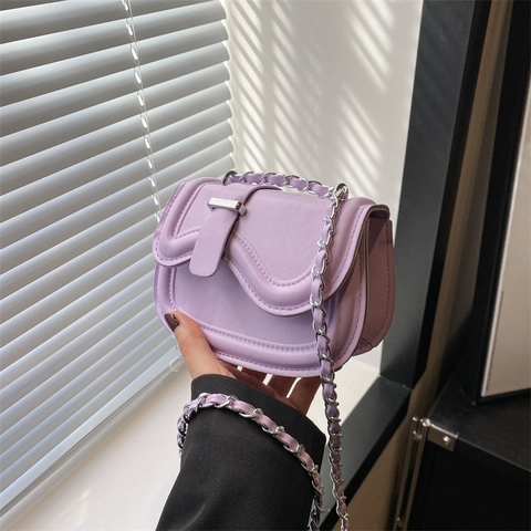 Mini Borsa A Tracolla Donna Pelle PU Patta Ondulata Catena Argento Spalla Quotidiano Street Style Moda