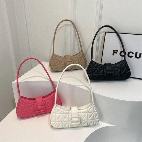 Gesteppte PU Leder Achseltasche Baguette Schultertasche Mit Großer Schnalle Mode Streetwear Für Damen
